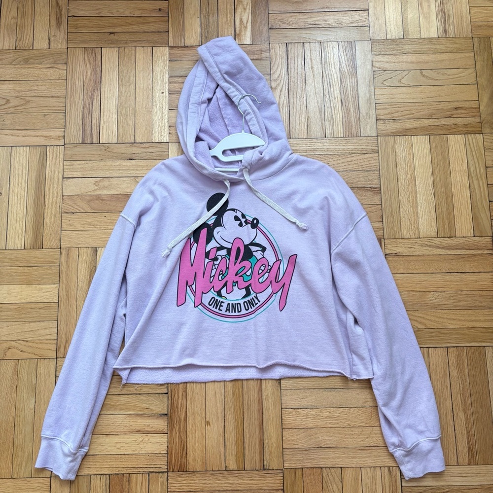 Mickey Mouse Purple Cropped Long selevee top with hood Size Medium